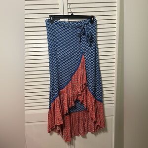 Solitaire High Low Blue and Orange Skirt Large